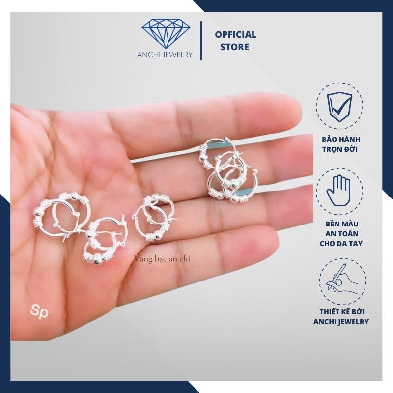 Khuyên tai tròn đeo sát tai cho mẹ / bé / nam / nữ, chuẩn bạc ta - Anchi jewelry