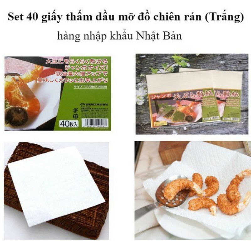 Nhật - Set 40 Giấy lọc thấm dầu mỡ cho đồ chiên , rán thức ăn Kyowa - an toàn tiện dụng - KBN