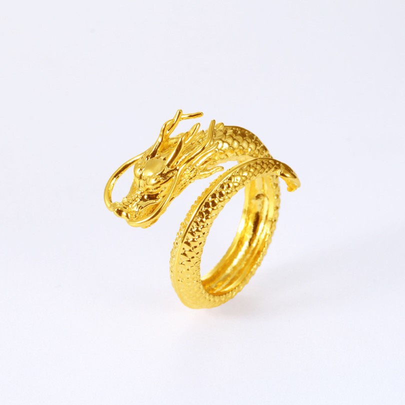 Nhẫn Mạ Vàng 24K Hình Rồng Vàng Sang Trọng Thời Trang Cho Nam Và Nữ