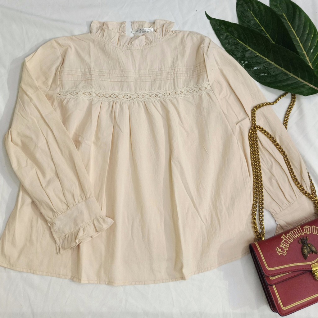 Áo babydoll cổ bèo ren ngang tiểu thư (hàng QC) - Ảnh thật tự chụp