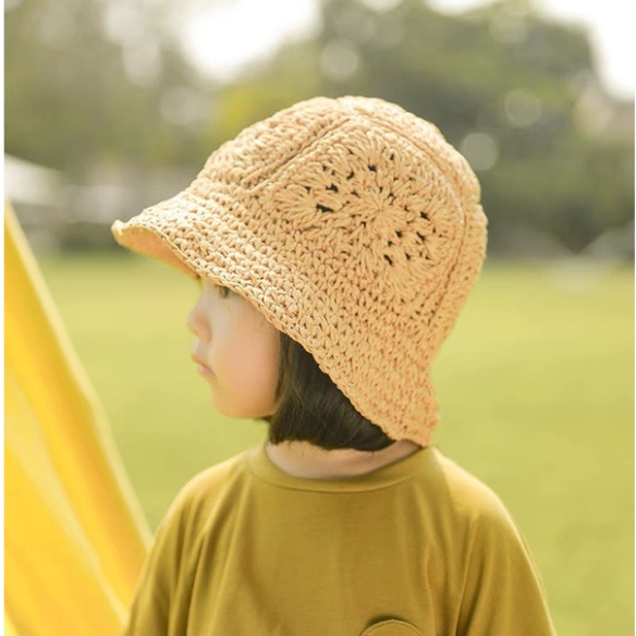 Mũ Cói HANDMADE Phong Cách Vintage Cho Bé Mầm Non Cói Tự Nhiên Siêu Mềm Thông Thoáng An Toàn