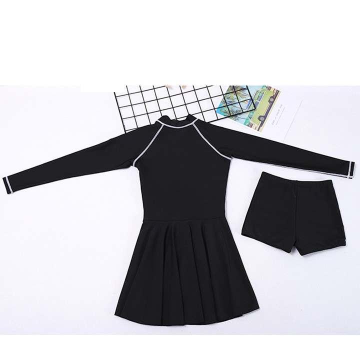 Bộ đồ bơi nữ dài tay dáng váy thun lạnh cao cấp mới - quần đùi bên trong