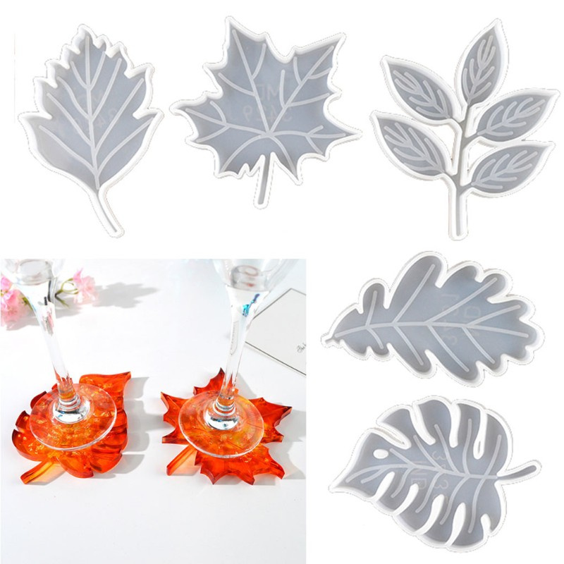 NAV 5Pcs Leaves Coaster Silicone Resin Mold Tropical Maple Leaf Resin Casting Mold for Casting Resin Concrete Art Crafts