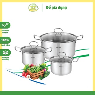 Bộ nồi inox 1 đáy và 3 đáy đường kính 16, 18, 24 cm povena pvn-c3 và matika mtk-c124