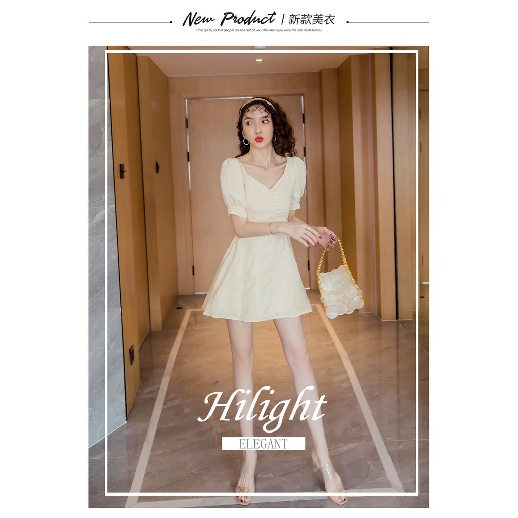 Đầm Voan Ngắn Tay Cổ Chữ V Xinh Xắn Theo Phong Cách Hàn Quốc | BigBuy360 - bigbuy360.vn