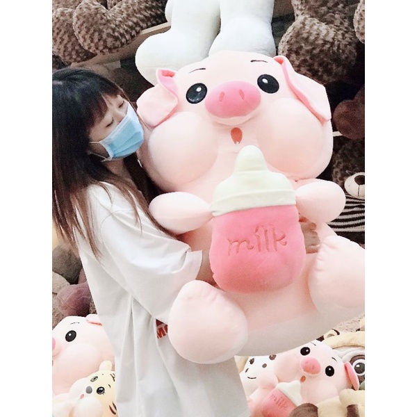 Gấu bông ❤️ Heo má phính ôm bình sữa ❤️ hàng nhập bông mịn siêu êm cực dễ thương