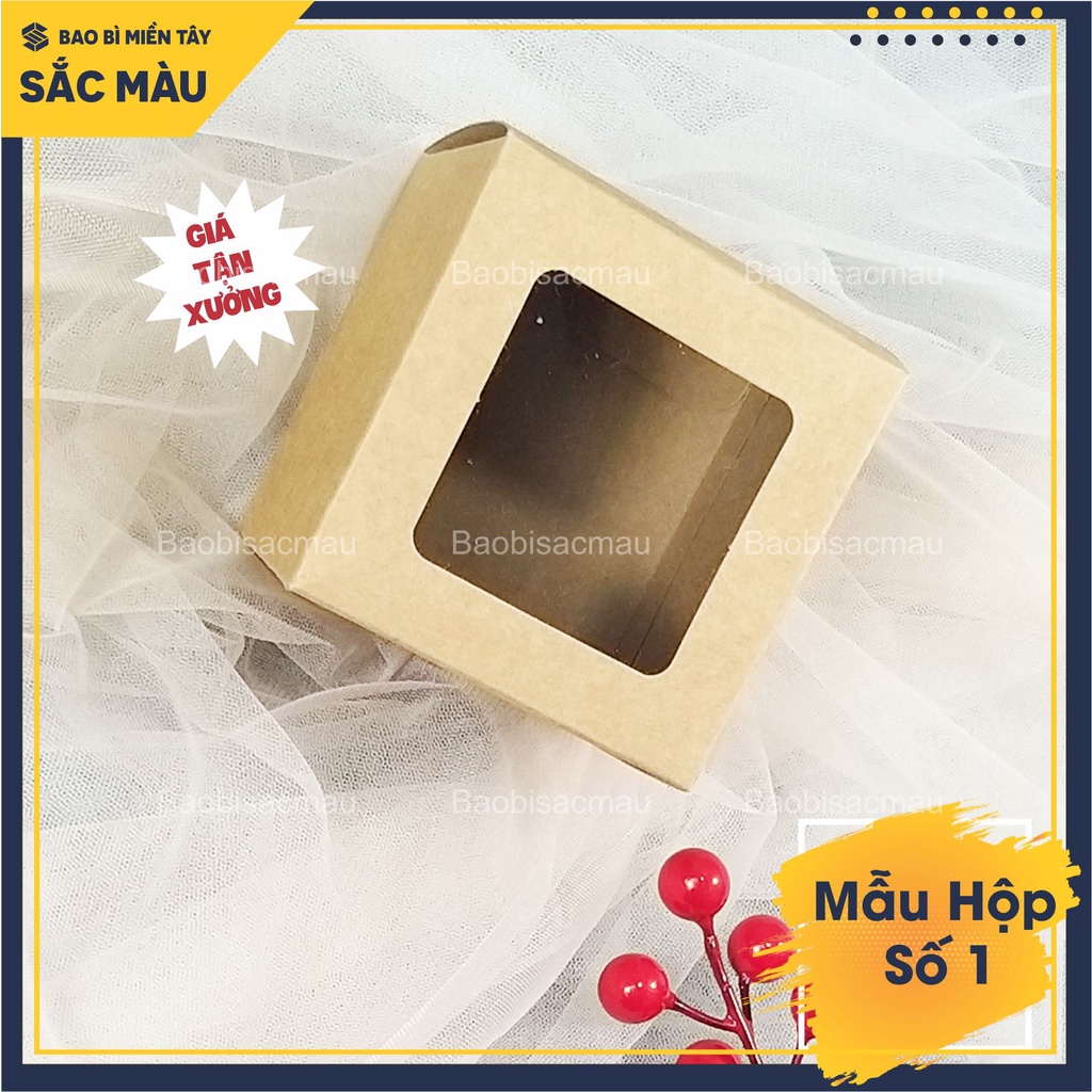 Combo 5 hộp giấy kraft vuông cửa kiếng ( Hộp số 1)  đựng quà tặng, bánh kẹo.... và các vật phẩm khác