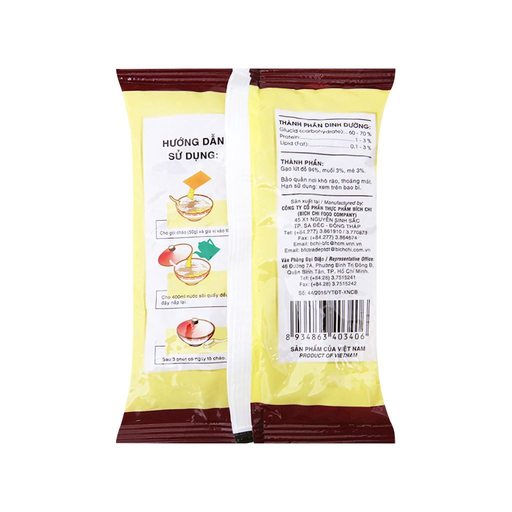 Thùng 50 gói cháo gạo lứt muối mè Bích Chi 50g