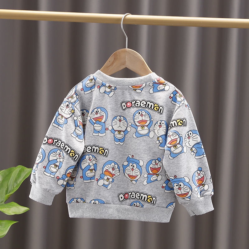 Áo thun tay dài vải cotton in hoạt hình Doraemon dễ thương cho bé trai