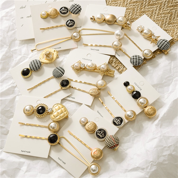Kẹp Tóc Hình Vương Miện Đính Hạt Ngọc Trai Phong Cách Hàn Quốc