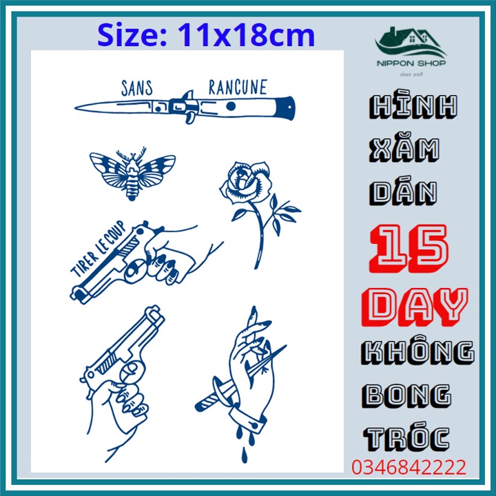 Hình Xăm Dán 15 Ngày Không Phai 11 x 18 cm Mẫu 44
