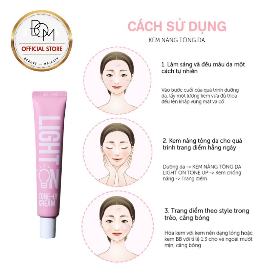 Kem Dưỡng Sáng Da Light-On Tone UP B.O.M Cosmetic 40ml