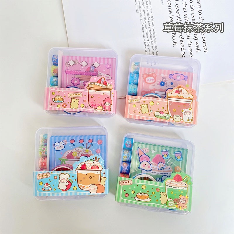 🌸Sticker hộp kèm note washi xinh xắn trang trí sổ 3in1🌸