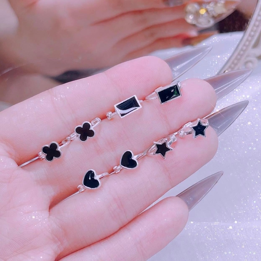 Bông tai khóa tròn sơn đen các hình xinh xắn chuẩn bạc Mainomi Shop Bạc Xinh