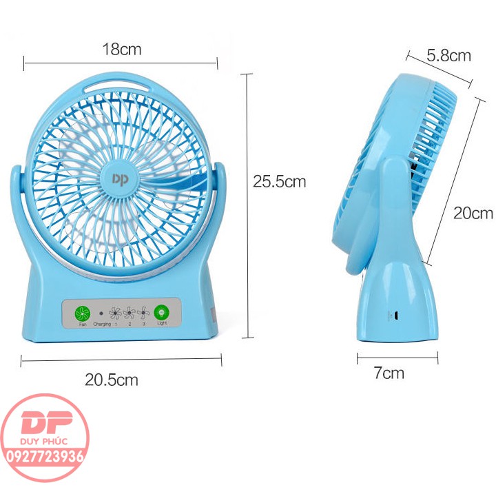 QUẠT SẠC ĐIỆN KÈM ĐÈN LED SIÊU MÁT DP 7605- LOẠI LỚN