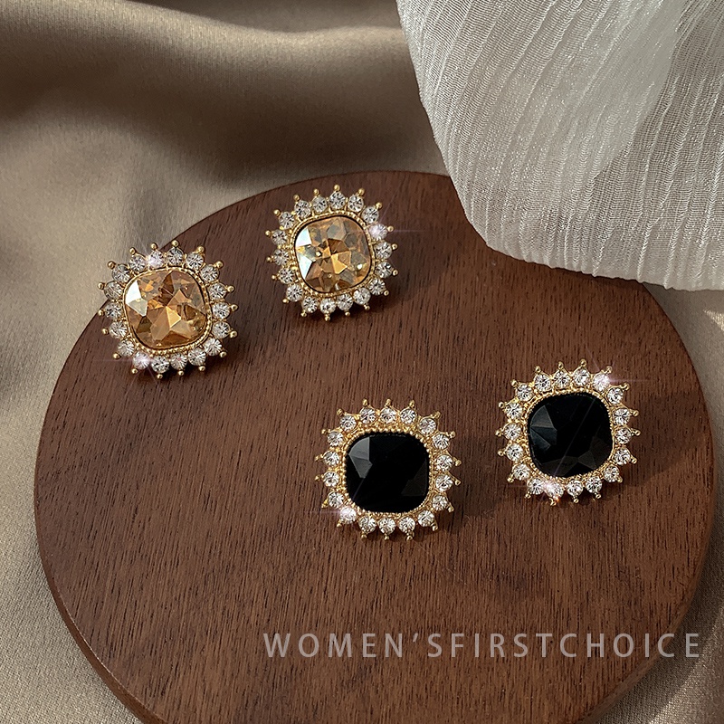 Bông tai mạ bạc đính đá thiết kế đơn giản phong cách Retro Hàn Quốc 2023