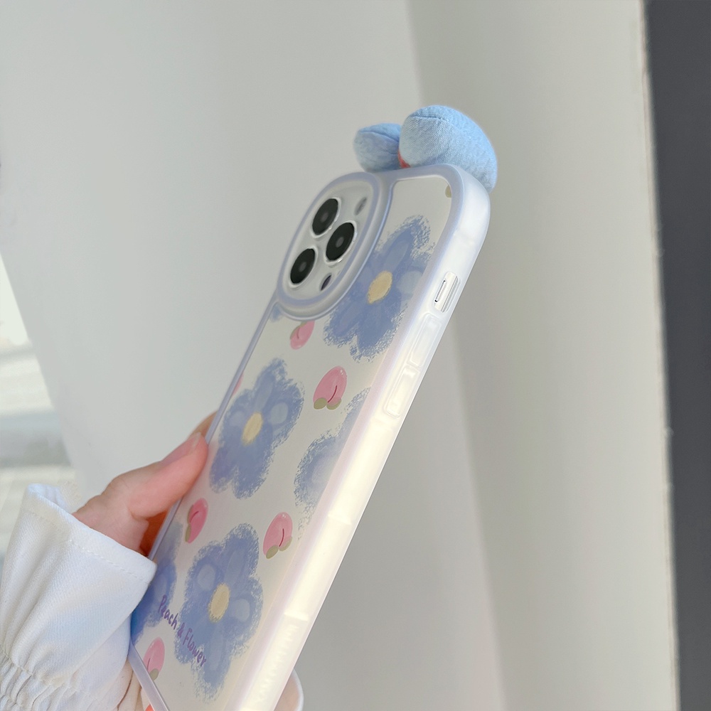 Ốp Điện Thoại TPU Mềm Chống Sốc Đính Nơ Họa Tiết Hoa Xanh Dương Cho iPhone 11 12 13 Pro max mini XS max xr 7 8 se2020 plus