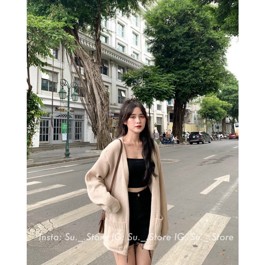 Áo Khoác Len Cardigan Choàng Mỏng 2 Túi Vuông Tay Dài | Bé Tiu Clothing