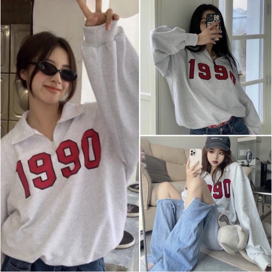 Áo Sweater Nữ Chất Liệu Nỉ, Khóa Kéo Cổ Áo - Áo Dài Tay Nữ Form Rộng 1990 Basic AT11