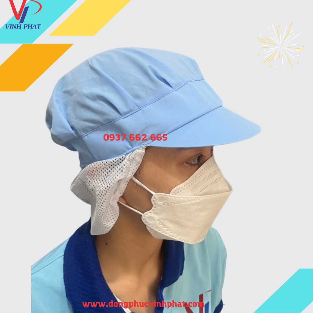 Nón Lưới Dài Trùm Tóc Màu Xanh Trắng Cho Công Nhân Sản Xuất Chế Biến, Thực Phẩm - Mũ Vải Lưới Bảo Hộ, Y Tế - Hình Thật