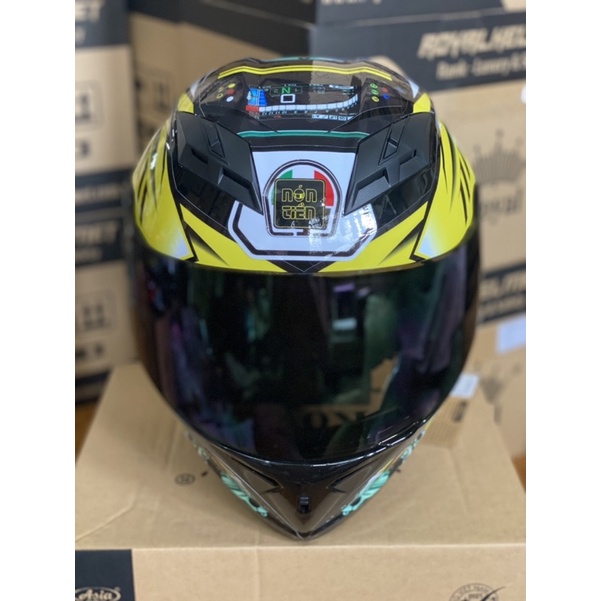 MŨ FULLFACE 2 KÍNH M266 ĐEN BÓNG LÊN TEM HÃNG XE VÀNG TƯƠI CỰC ĐẸP, Mua 1 Nón Tặng 1 Quà, BH 12 Tháng