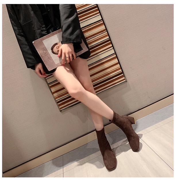 [Có Sẵn] Boots nữ cổ ngắn da lộn ulzzang gót vuông cao 6cm | BigBuy360 - bigbuy360.vn