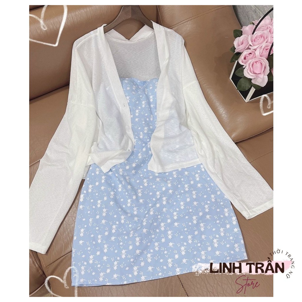 Sét Váy Hoa Nhí Và Áo Khoác Cardigan 🦋FREESHIP🦋 Đầm 2 Dây Hoa Nhí Mix Áo Cardigan Linh Trần Store