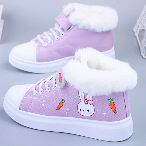 Giày Thể Thao Cổ Cao Đế Bằng Lót Nhung Cotton Phối Nhung Thời Trang Mùa Đông Cho Bé Gái