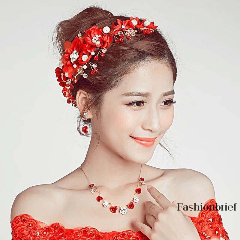 Cài tóc cô dâu đính đá pha lê phong cách Hàn Quốc