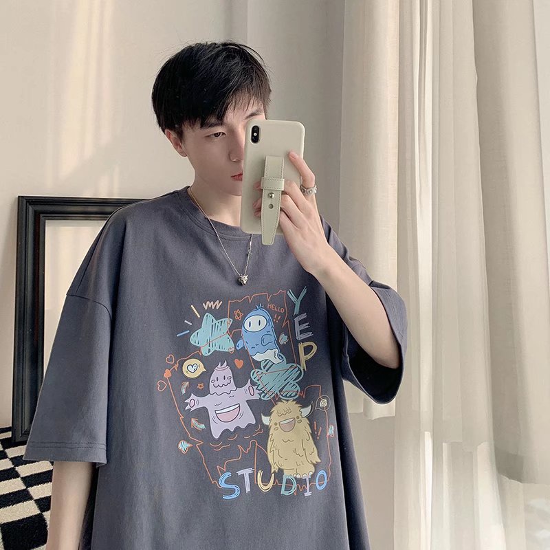 Áo Thun Dáng Rộng In Họa Tiết Hoạt Hình Phong Cách Hip Hop Thời Trang Mùa Hè Cho Nam Và Nữ Size M-5XL