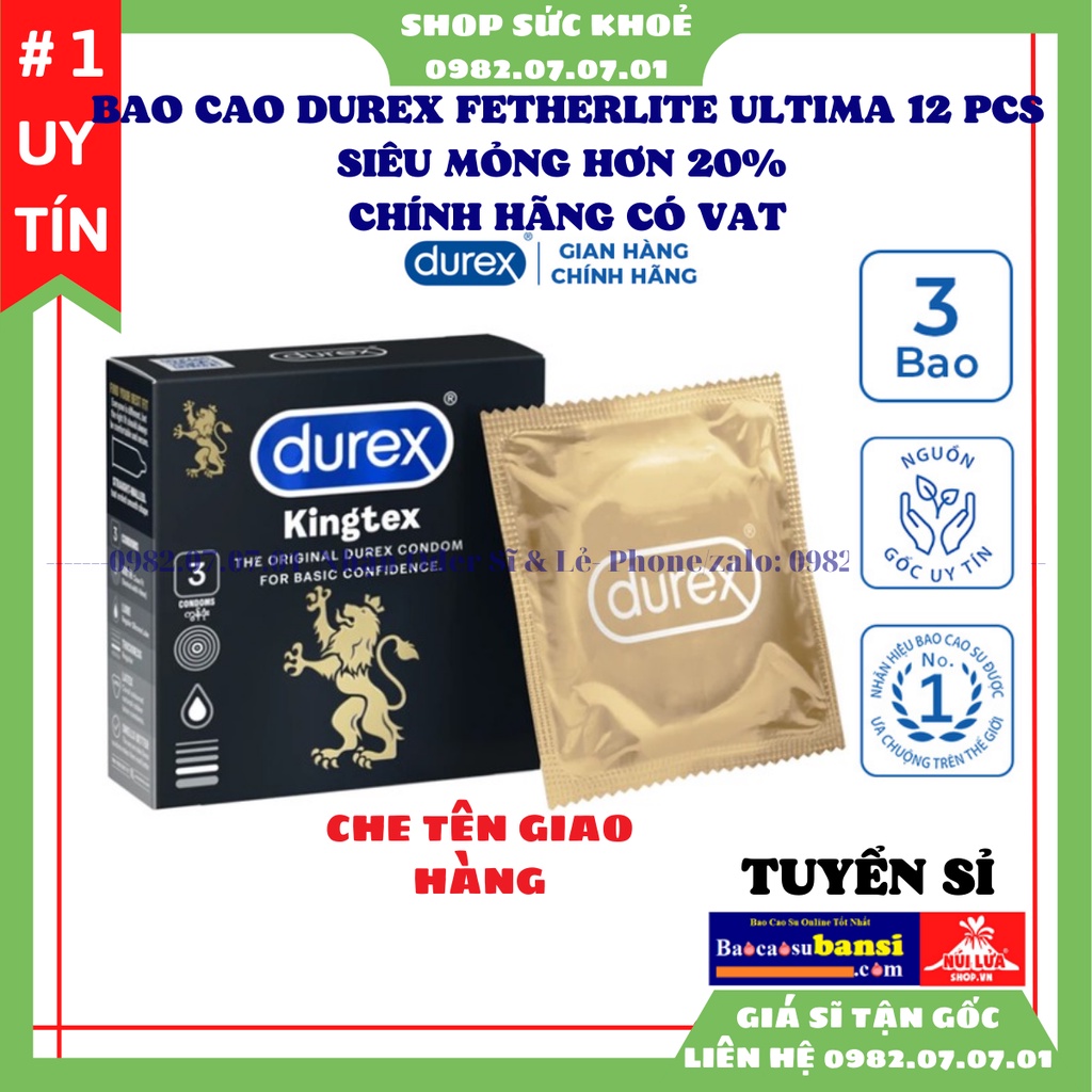 Combo 5 Hộp Bao Cao Su Durex KingTex 3 Cái, Siêu Mỏng Ôm Khít, Chất Lượng Tốt, Shop Sức Khỏe Phân Phối Sĩ Bao Cao Su