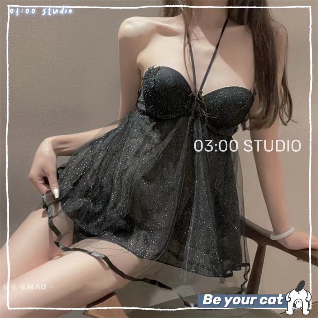（Giao hàng bảo mật）💕Dưới 160cm💕Có mút+có gọng💕Đồ/Váy ngủ ren sexy💕2 dây gợi cảm ngực cột dây sau lưng cúp ngực--038