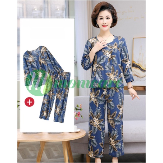 Đồ bộ trung niên nữ đẹp B86 - Quần áo thời trang thu đông cho người lớn tuổi U40 U50 U60 - Bộ ngủ mặc nhà cho mẹ Bigsize