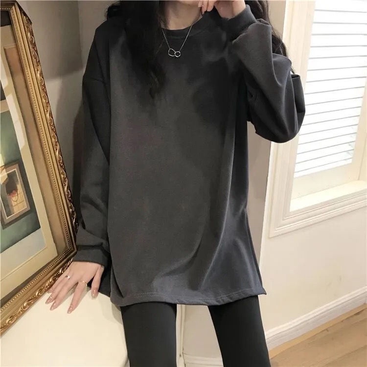 Áo Thun COZOK Tay Dài Cổ Tròn Xẻ Tà Thời Trang Dễ Phối Đồ Cho Nữ