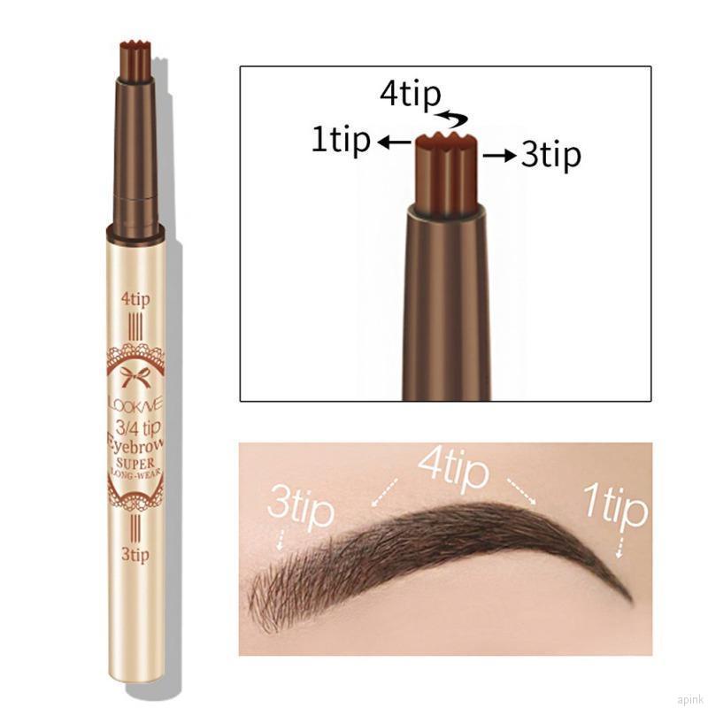 Bút Chì Kẻ Lông Mày 3D 2 Trong 1 Xoay Tự Động Chống Nước Chống Nhòe Lâu Trôi