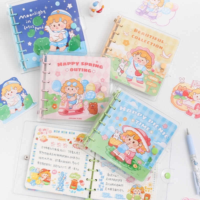 Sổ Còng Vuông Sổ Tay Bullet Journal Ruột Caro Bìa Cô Bé Dễ Thương Nhiều Màu Mẫu Mới 2022