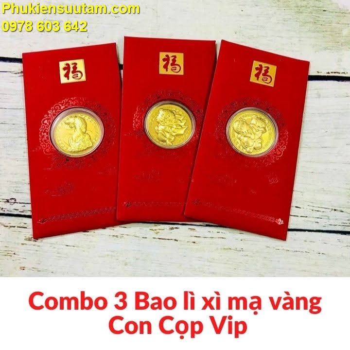 Combo 3 Bao lì xì mạ vàng Con Cọp Vip, Chất liệu Giấy bìa, hộp nhựa - TMT Collection - SP005496