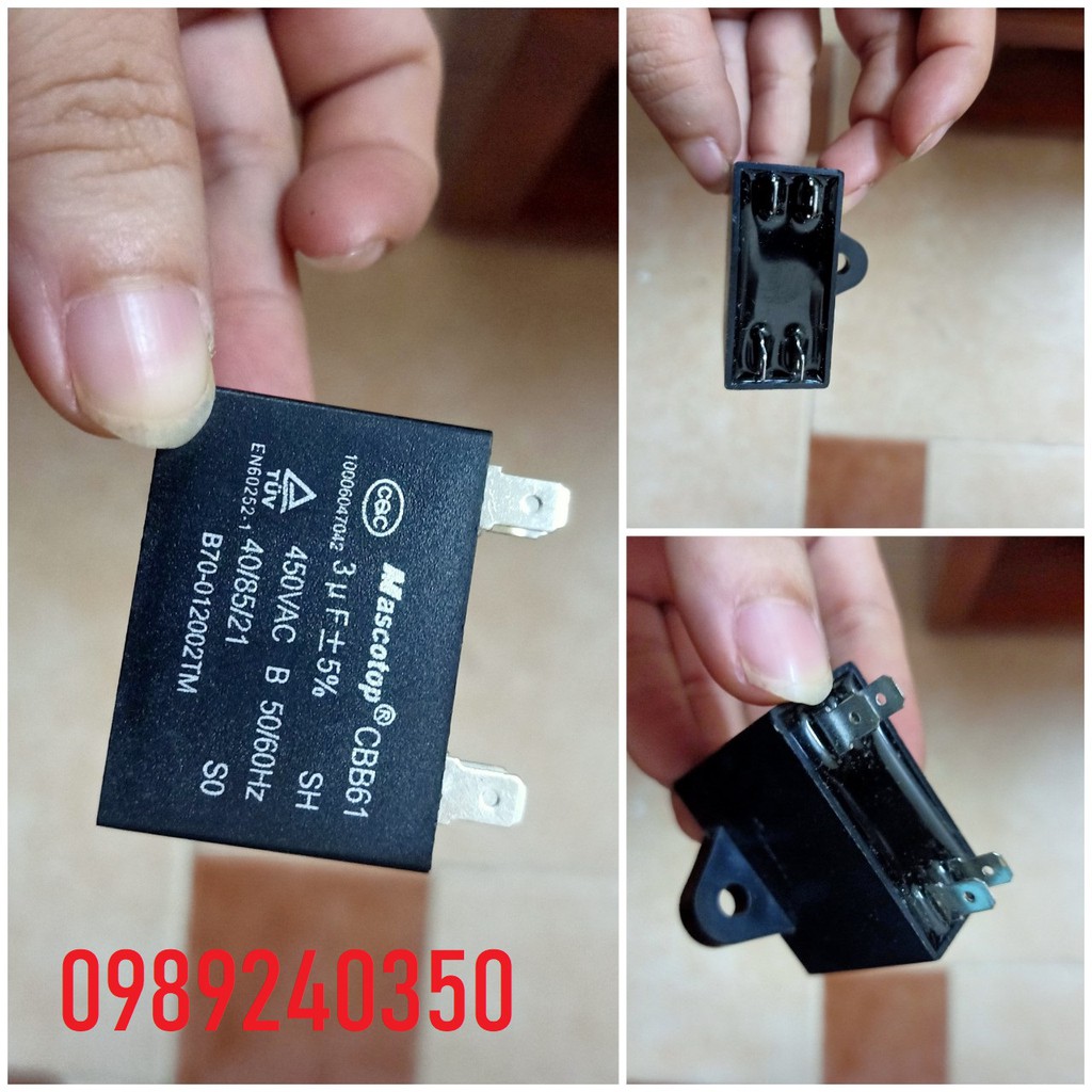 Tụ quạt điều hòa, tụ máy bơm 3uF+-5% 450VAC loại tốt