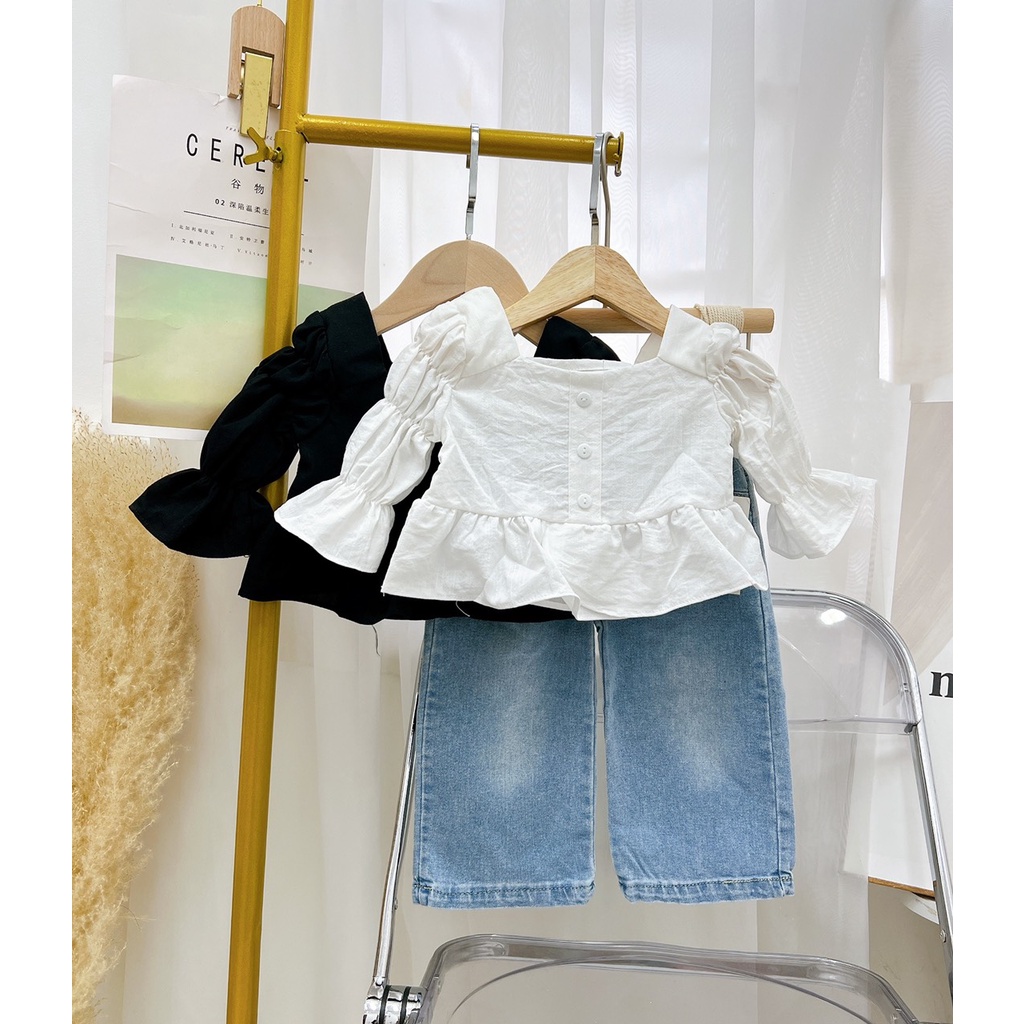 Quần áo đi chơi sành điệu bé gái, set size nhỡ áo thô hàn và quần ống suông sành điệu cho bé
