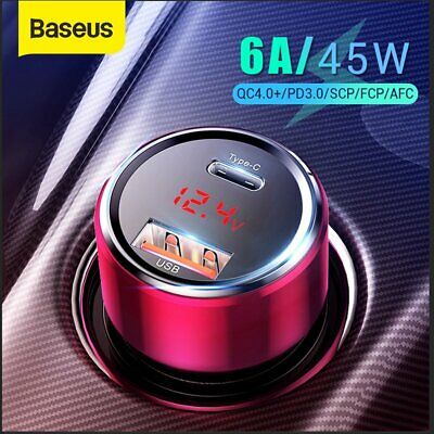 Tẩu Sạc ô tô 45W sạc nhanh đa năng Baseus dùng cho xe hơi 2 cổng sạc Type C và USB hỗ trợ PD và QC 3.0 - Phukienorangehy