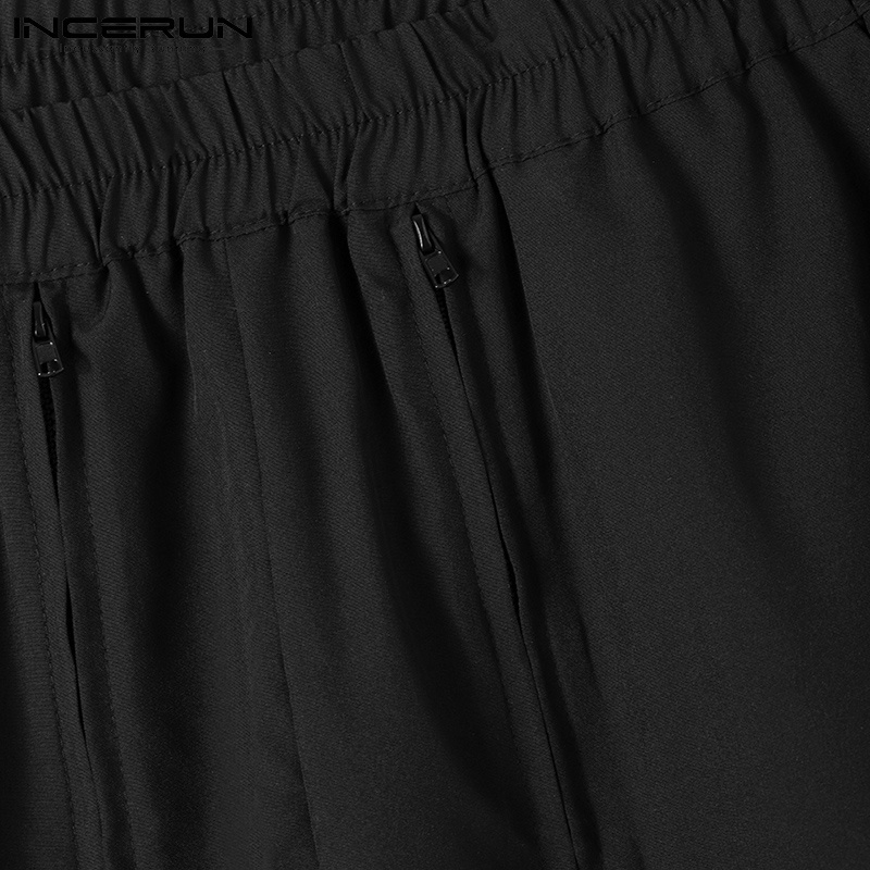 Quần dài INCERUN thời trang nam mặc hàng ngày eo co giãn thiết kế dây kéo xẻ ống