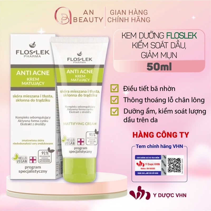 Kem Dưỡng Ẩm FLOSLEK Kiểm Soát Dầu, Se Khít Lỗ Chân Lông 50ml