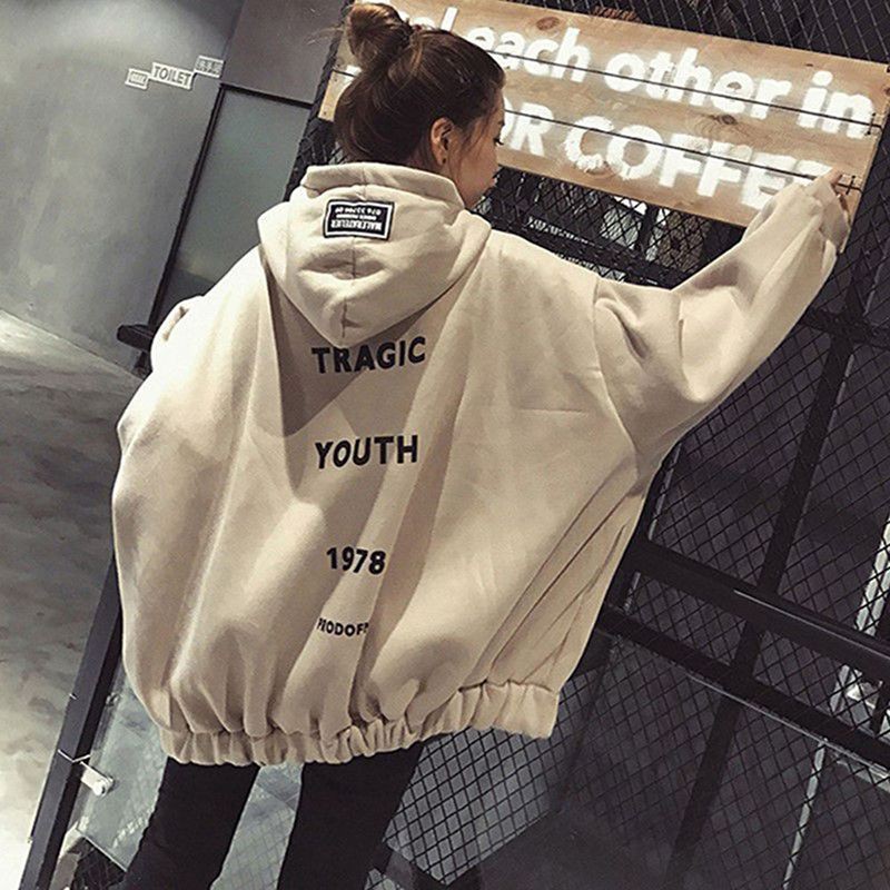 Áo Hoodies tay dài phối khoá kéo chất nhung giữ ấm cho phái nữ | BigBuy360 - bigbuy360.vn