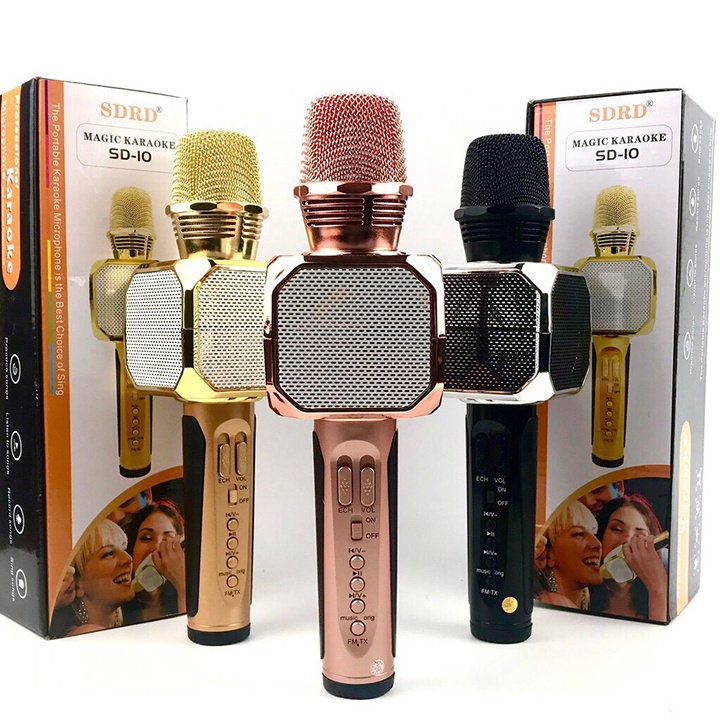 Micro karaoke không dây Floveme - SD10 loa bluetooth tích hợp micro hát karaoke, âm thanh trong, Bass khỏe