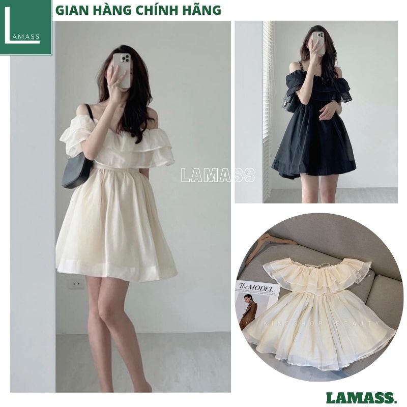 Đầm trễ vai voan tơ 2 lớp công chúa kiểu dáng hàn quốc tiểu thư dễ thương váy dự tiệc maxi đi biển đi cưới -LAMASS