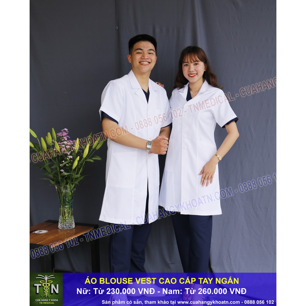 Áo Blouse (Blue) Vest Bác Sĩ Cao Cấp - Thương Hiệu TN Medical