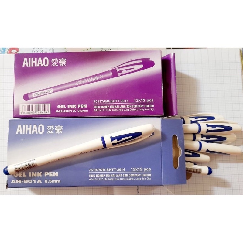 Hộp 12 cây bút gel chữ A Aihao nét đều đẹp viết êm