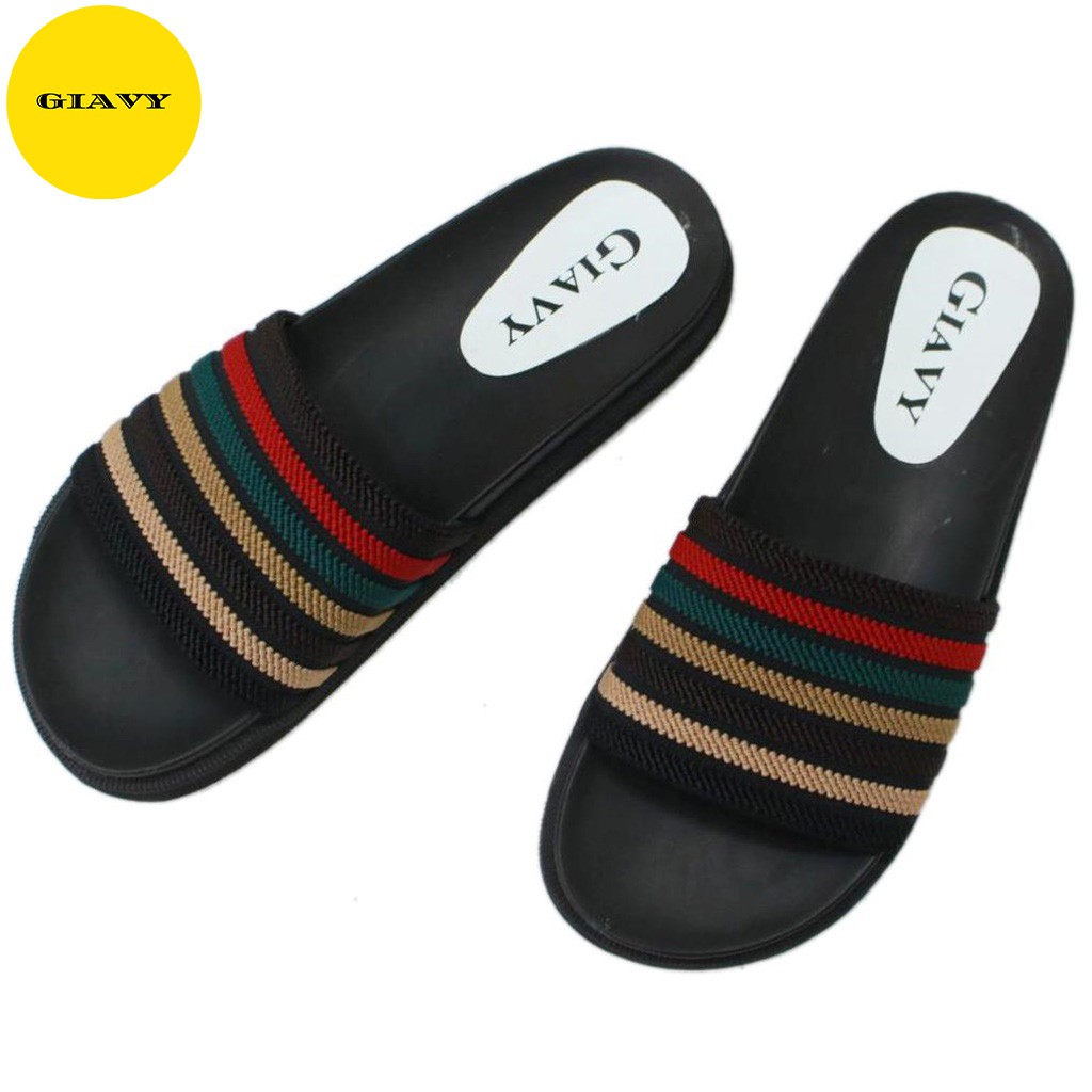 Dép nữ quai ngang sọc mix màu xinh xắn, đế cao  A82 - GIÀY GIAVY