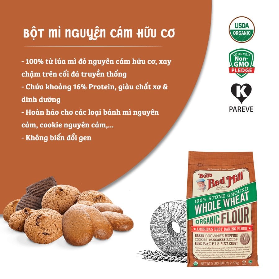 [ Date: 10/2023] Bột Mì Nguyên Cám Hữu Cơ BRM 2.27kg