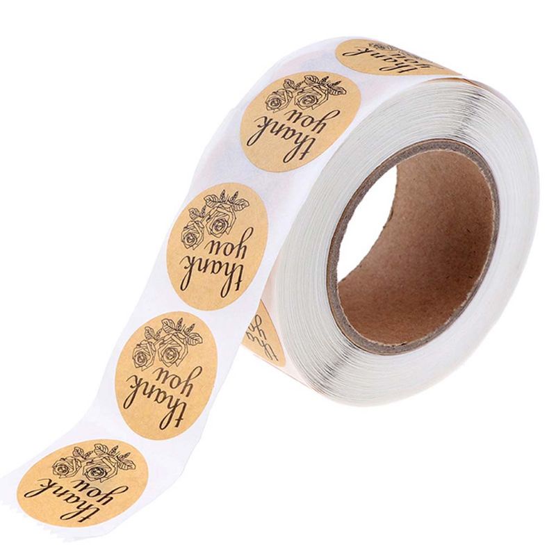 Cuộn 500 Nhãn Dán Tròn In Chữ Thank You Dùng Trang Trí Thủ Công